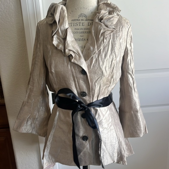 Adriana Papel shiny gold evening jacket black crystal button black satin belt 12 - Picture 7 of 7